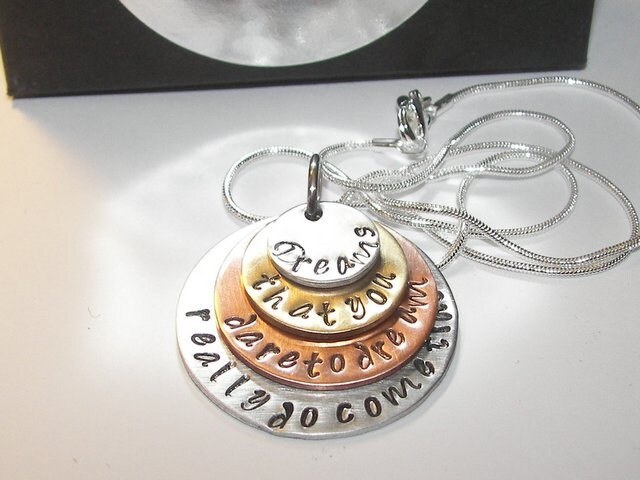 personalized Dreams that you dare to dream, custom personalized hand stamped jewelry, 4 layer stacked mothers necklace