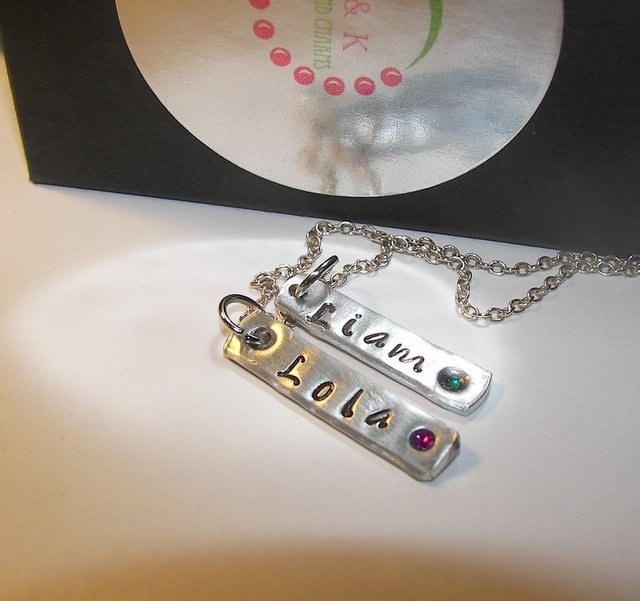 Mommy necklace with kids names and birthstone, Custom personalized hand stamped mommy jewelry, kids name jewelry handstamped jewelry