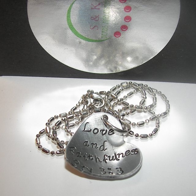 personalized Love and faithfulness Prv 3:3, custom hand stamped jewelry, mommy necklace, bible quote necklace, personalized fashion jewelry