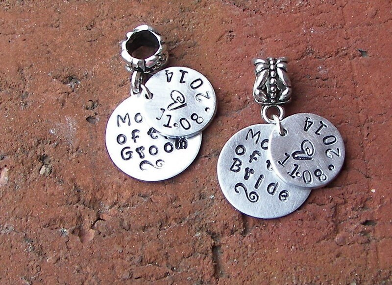 personalized Sterling mother of the bride/groom charm bracelet charm , custom european charm , personalzied hand stamped charm