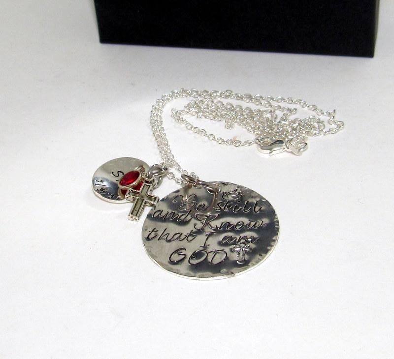 personalized Sterling silver Be still and know I am God, custom personalized hand stamped jewelry, inspirational charm necklace