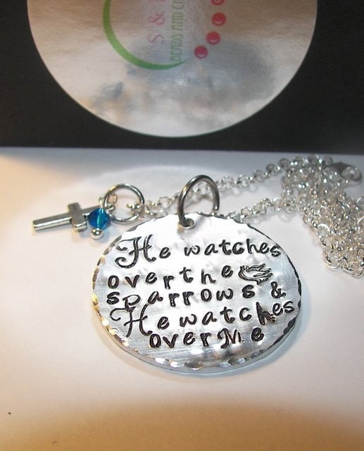 Sterling silver, He watches over the sparrows, hand stamped jewelry, custom stamped, personalized, engraved , inspirational, handstamped