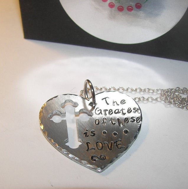 And the greatest of these is love, Hand stamped jewelry, hand stamped necklace, engraved necklace, Christian necklace, quote, handstamped