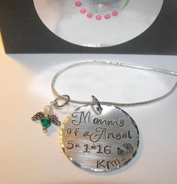 Mom of a angel, memorial jewelry, infant loss, baby loss, hand stamped jewelry, mothers necklace, personalized jewelry , I love you forever