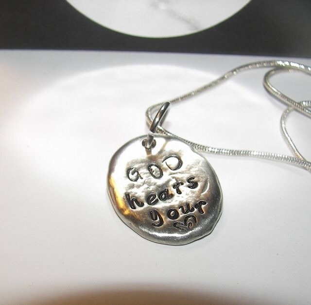 God hears your heart, hand stamped jewelry, stamped pewter charms, personalized jewelry, mommy necklace, hand stamped, personalized jewelry
