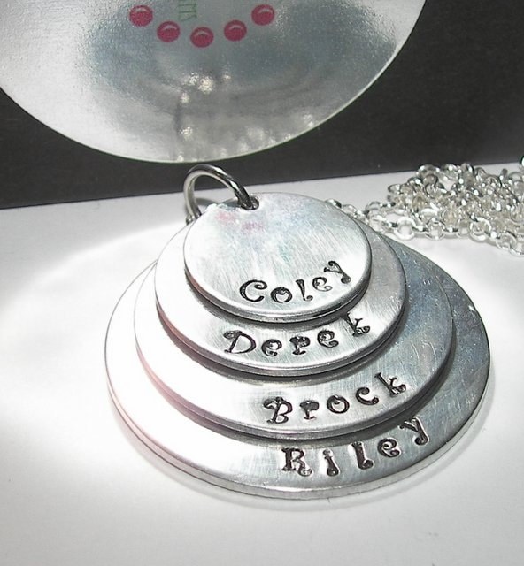 personalized Stacked 4 layer Mommy Necklace, Hand Stamped Necklace with kids names, personalized jewelry gift for mom