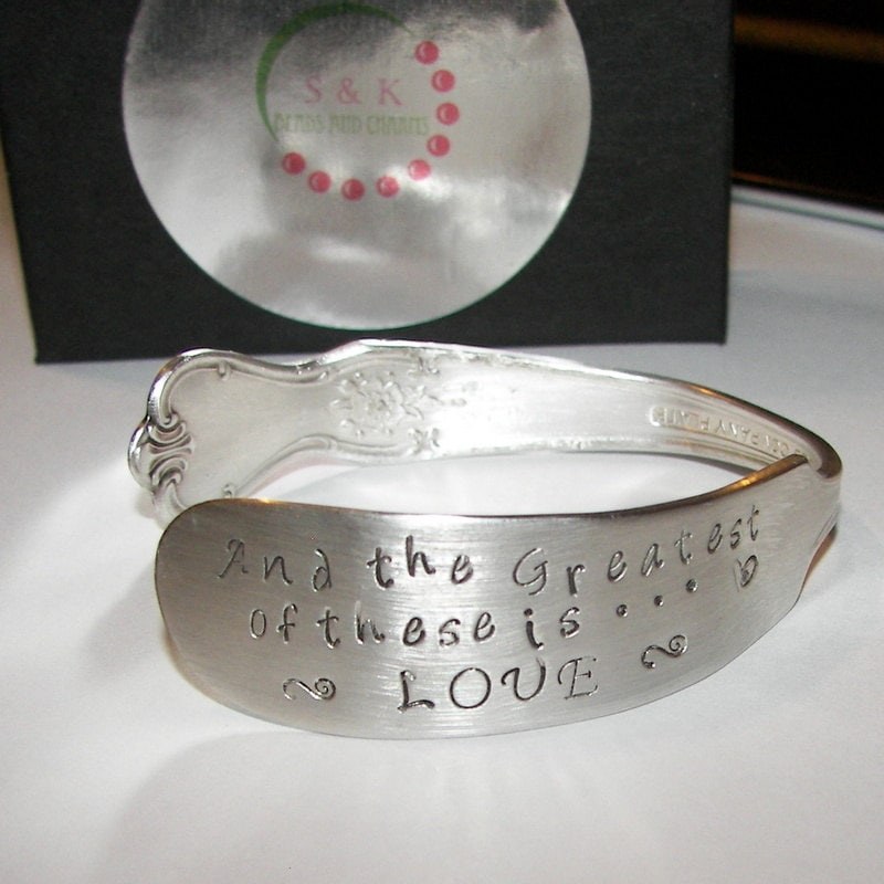 The greatest of these is love, mother jewelry, vintage jewelry, anniversary gift, wedding jewelry, Bridal jewelry, custom bracelet, cuff
