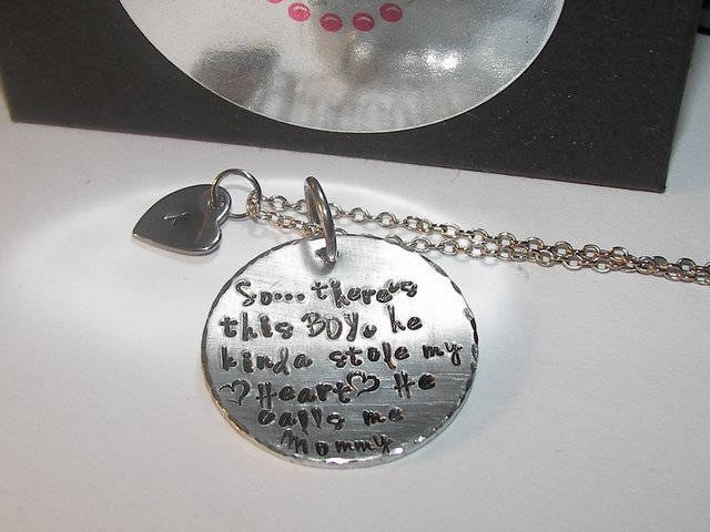 So..There's This Boy Who Stole My Heart mommy necklace, He calls me MOM , Personalized hand stamped mommy jewelry with kid name