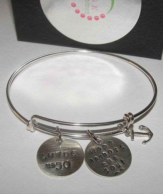 personalized Hope anchors the soul adjustable bangle bracelet, Custom personalized hand stamped jewelry, Religious quote bracelet