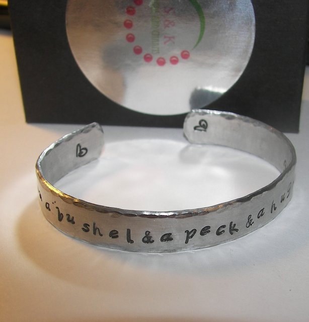 I love you a bushel a peck and a huck around the neck custom hand stamped cuff bracelet, personalized mom jewelry