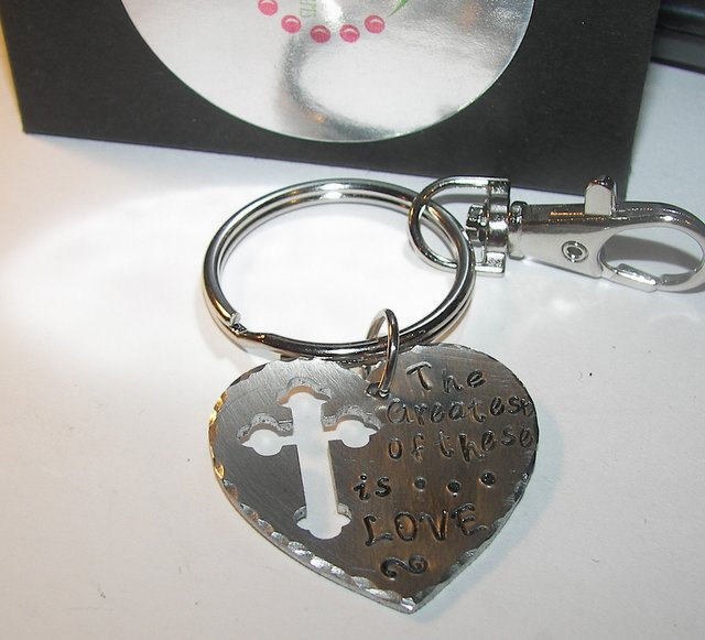 And the greatest of these is love, Hand stamped key ring, handstamped necklace, engraved necklace, Christian necklace, christian quote