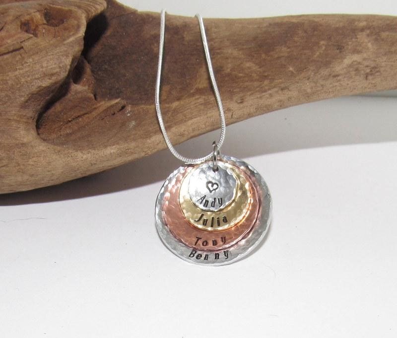 4 layer mom necklace with kids names, personalized mom necklace, custom hand stamped jewelry , Mothers day gift for mom or Grandma