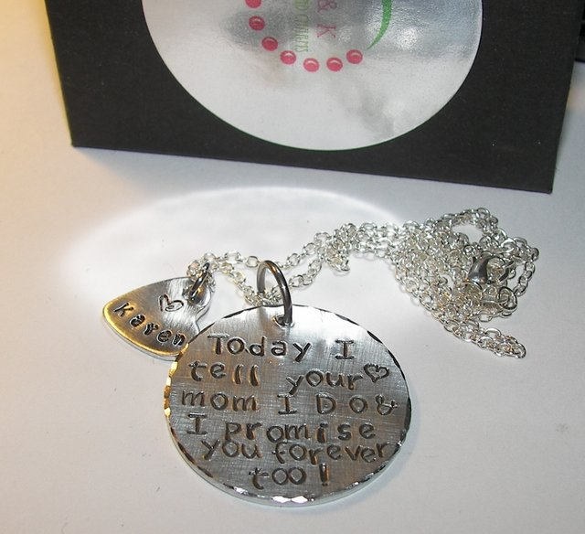 Blended Family gift Today I tell Your Mom I Do, hand stamped necklace jewelry , Step Daughter or Adoptive Daughter gift with kids name