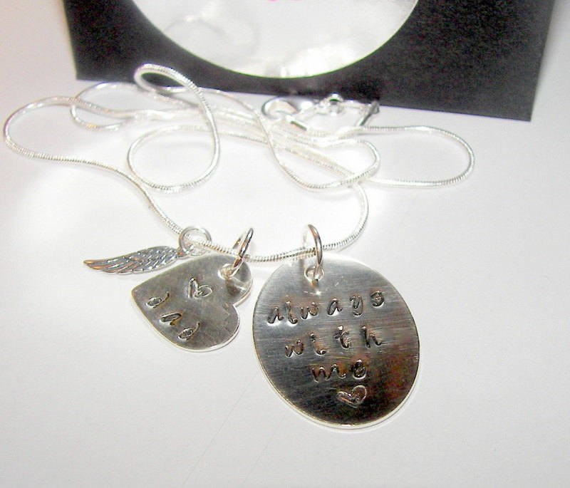 personalized sterling silver Always with me memorial necklace, custom personaled hand stamped mommy necklace,
