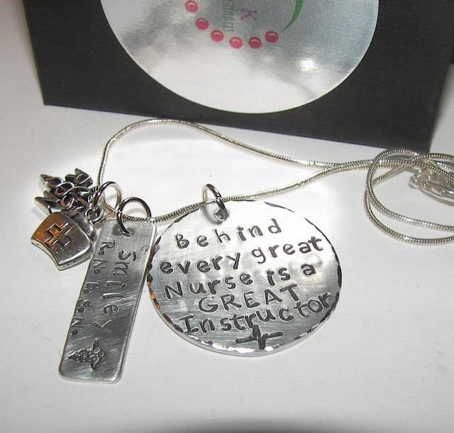 personalized Sterling silver Nurses instructor gift, Custom personalized hand stamped jewelry for nurse, gift for nurse