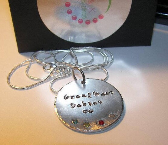 personalized Grandma's gems necklace with kids birthstones, grandmothers necklace, custom hand stamped Nana necklace , mothers day gift