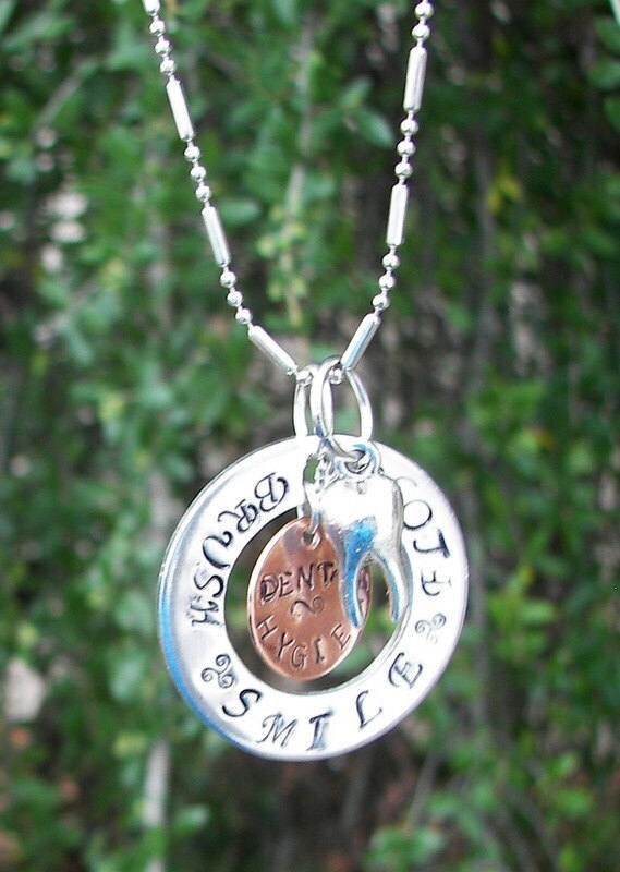 personalized sterling silver dental charm necklace, gift for dental student,custom personalized hand stamped necklace