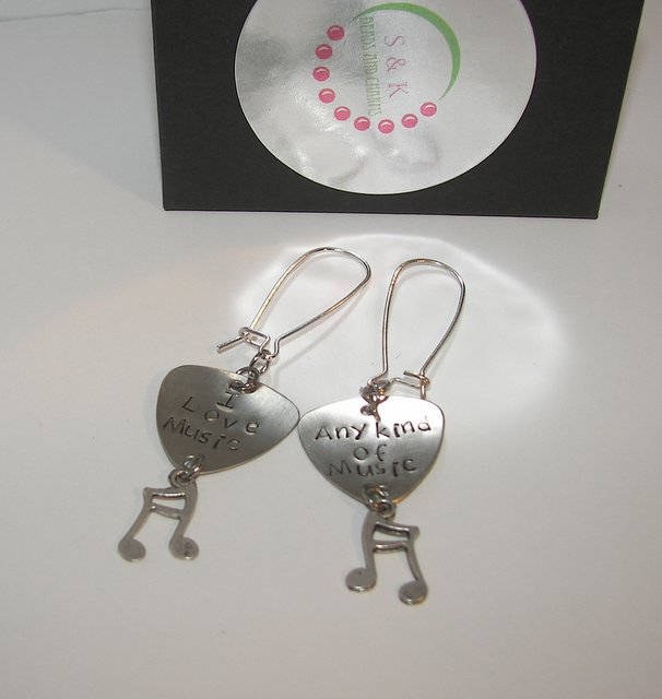 personalized Music lover custom hand stamped personalized earrings, guitar pick musical earrings, gift for music lover handstamped jewelry