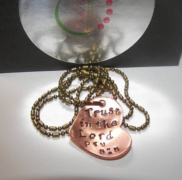 Trust in the lord, Prv 8:5, hand stamped jewelry, religious jewelry ,personalized jewelry , bible quote , custom jewelry, personalized