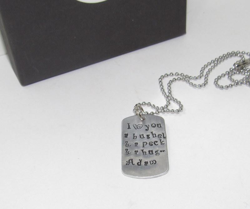 personalized I love you a bushel and a peck and a hug,custom hand stamped boys necklace, kids jewelry, personalized jewelry, kids jewelry