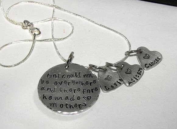 Sterling silver God could not be everywhere so he created mom , custom personalized hand stamped jewelry, mommy necklace with kids names