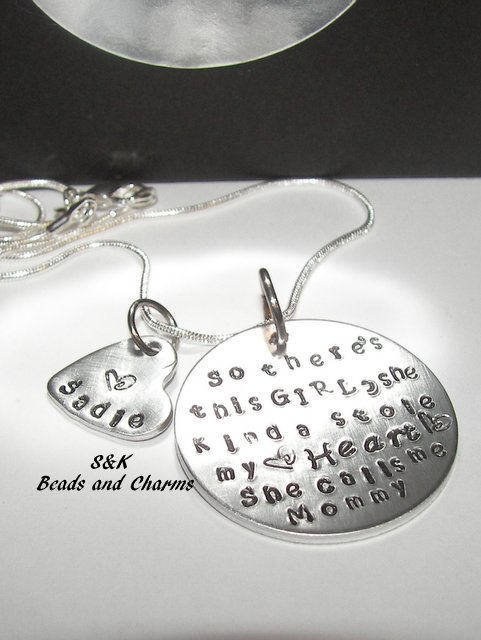 personalized So there 's this girl custom hand stamped mom necklace, Custom personalized hand stamped jewelry with kids name for mom,