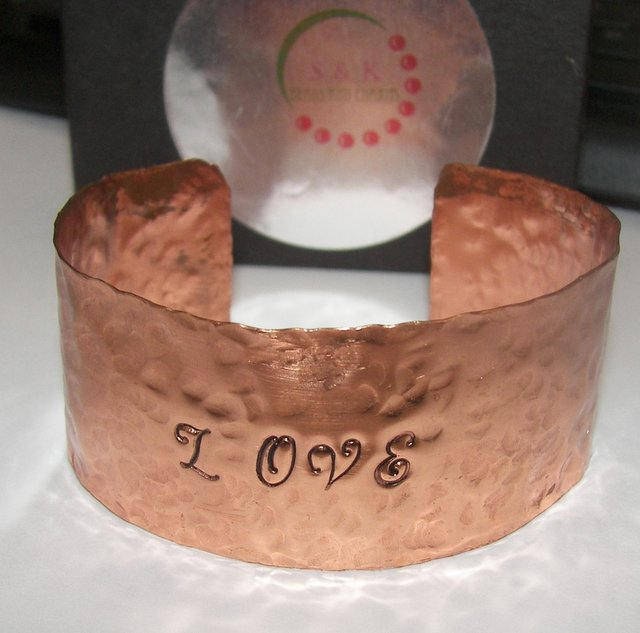 personalized Love wide copper cuff bracelet, custom hand stamped copper bracelet, choose your word cuff