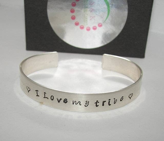 Sterling silver I love my tribe cuff , best friend bracelets, personalized cuff bracelet, sisters bracelets, Hand Stamped jewelry