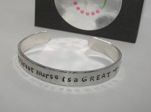 personalized Sterling cuff bracelet Behind every nurse is a great instructor gift, custom personalized hand stamped RN nurse gift