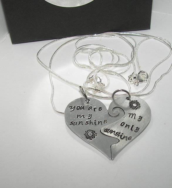 personalized You Are My Sunshine 2 piece necklace set, custom personalized hand stamped Jewelry, mother daughter necklace set