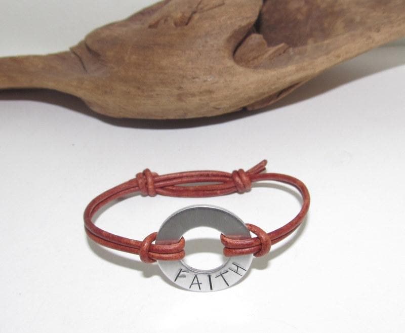personalized My word custom stamped leather washer bracelet, personalized intention word jewelry, hand stamped jewelry