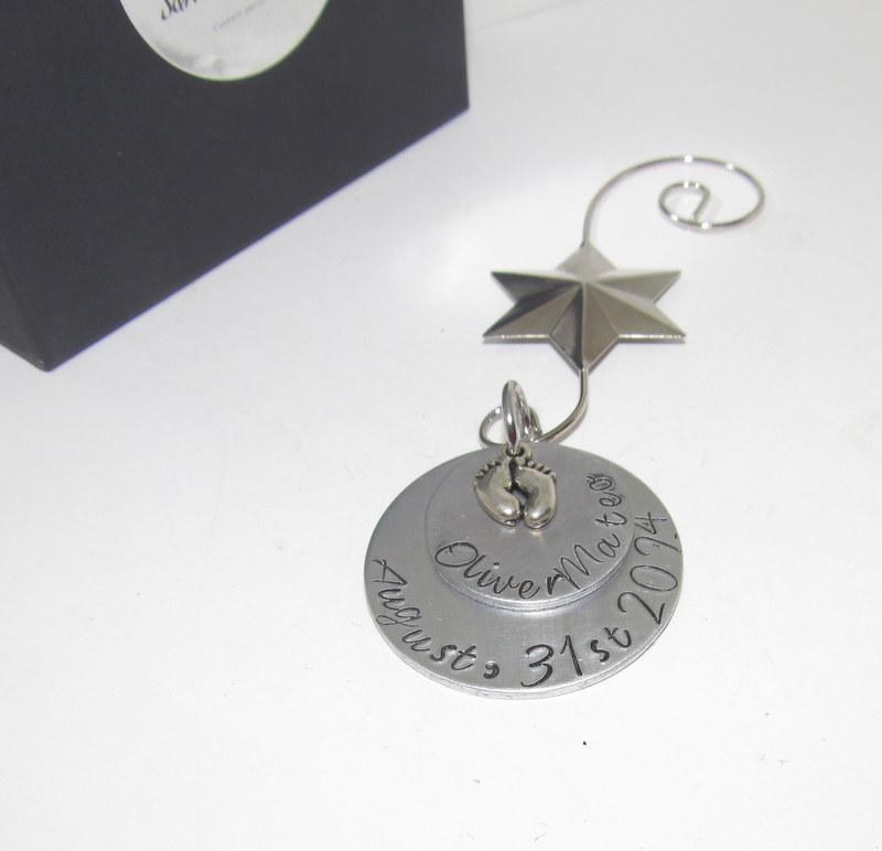 Baby's first christmas ornament, custom personalized hand stamped Christmas keepsake gift, Christmas baby gift handstamped jewelry