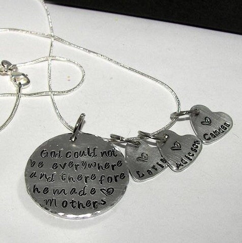 God could not be everywhere, God created mothers, Hand stamped jewelry, mommy jewelry, personalized jewelry, engraved, custom stamped
