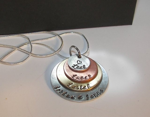 personalized 4 layer mommy necklace, mommy necklace with kid names , custom personalized hand stamped jewelry,
