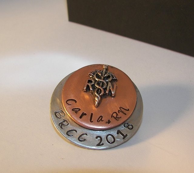 Nursing graduation pin, Nurse pinning gift LPN or RN, Hand stamped personalized jewelry, Pinning ceremony pins handstamped jewelry