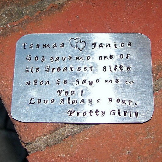 personalized Aluminum message wallet card , Personalized wallet card for dad, custom hand stamped gifts for fathers day