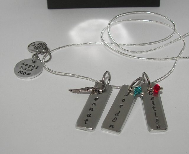 personalized mothers bar necklace with kids names, custom personalized hand stamped jewelry, mommy necklace with names and birthstones