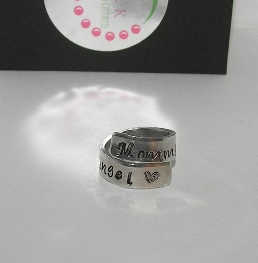 Mommy of a angel ring, custom personalized hand stamped memorial ring, angel baby ring memorial ring for mom handstamped jewelry