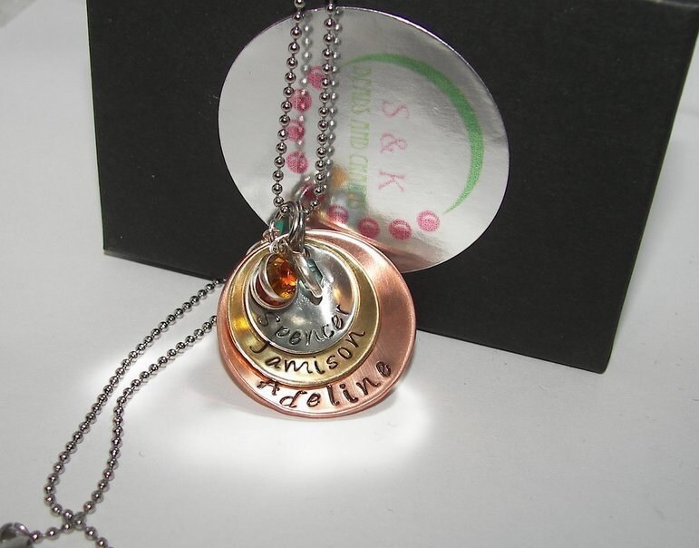 3 layer mom necklace with kids names, personalized mom necklace, custom hand stamped jewelry , Mothers day gift for mom or Grandma