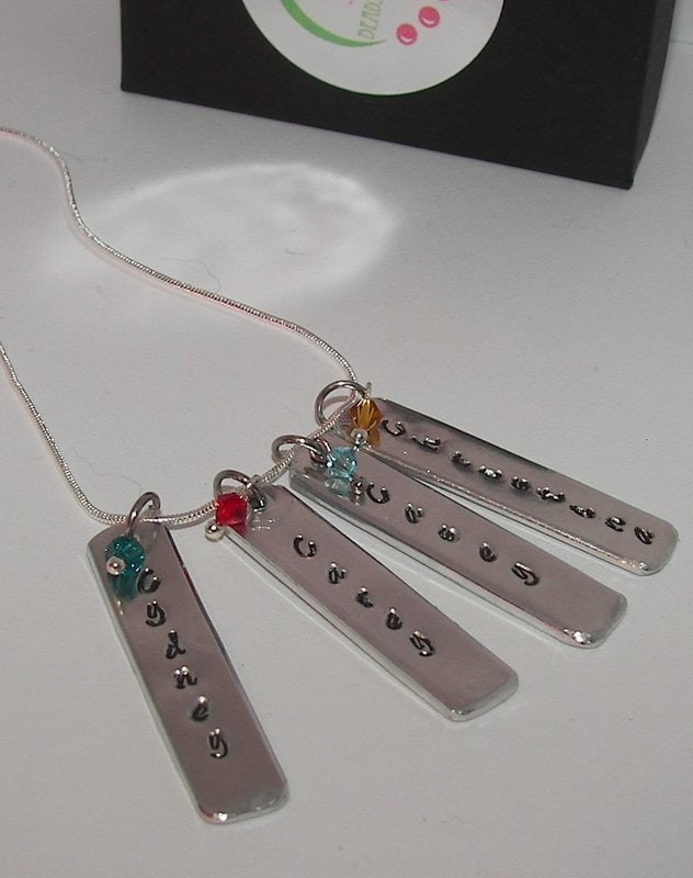 Custom Family Necklace , Personalized Family Necklace with Kids Names and Parents Initials, Hand Stamped Necklace for mom or grandma