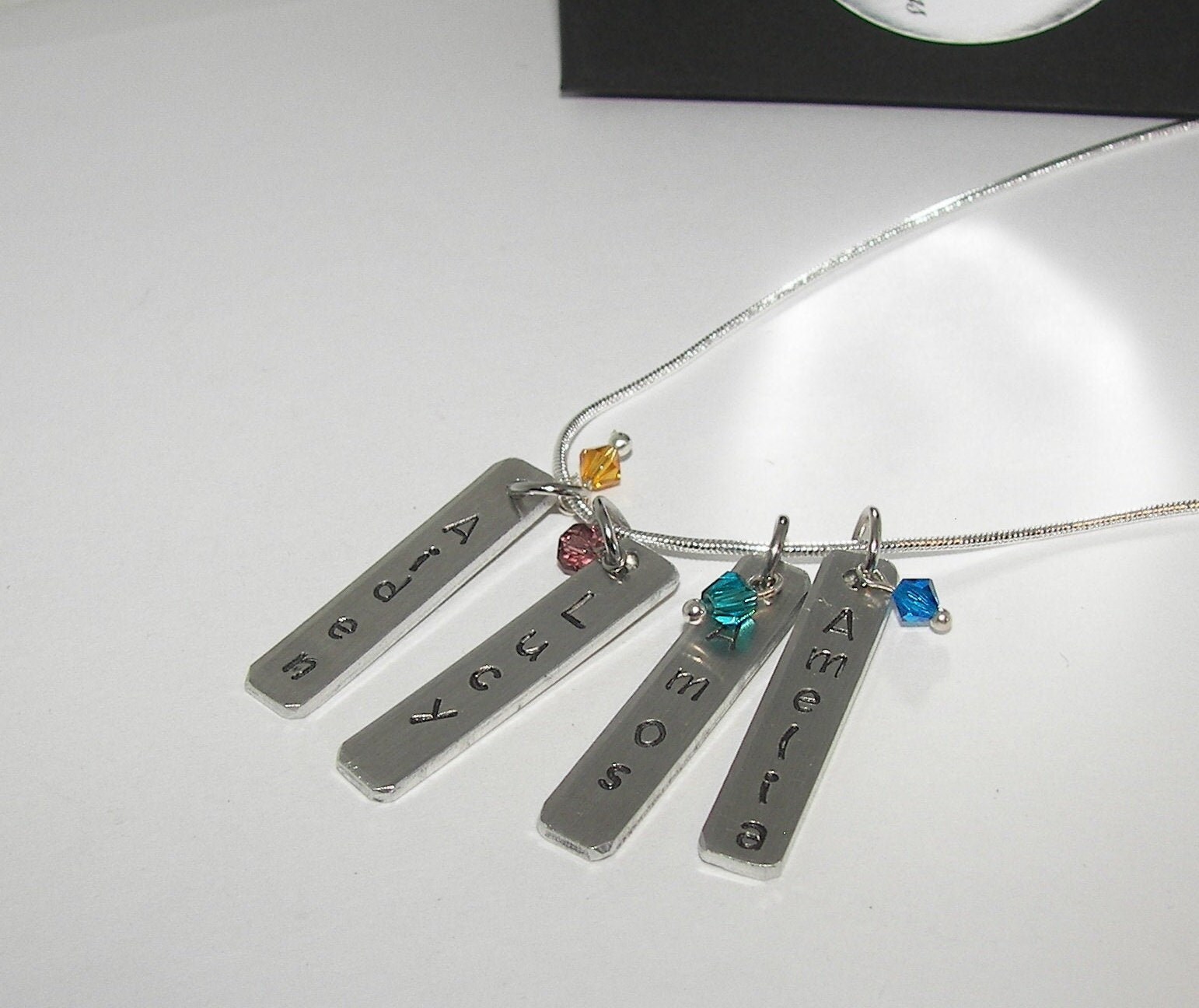 Custom Family Necklace , Personalized Family Necklace with Kids Names and Parents Initials, Hand Stamped Necklace for mom or grandma