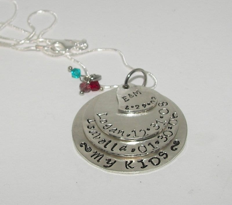 personalized sterling silver necklace with kids names for mom, 4 layer mom necklace , grandmothers necklace from kids