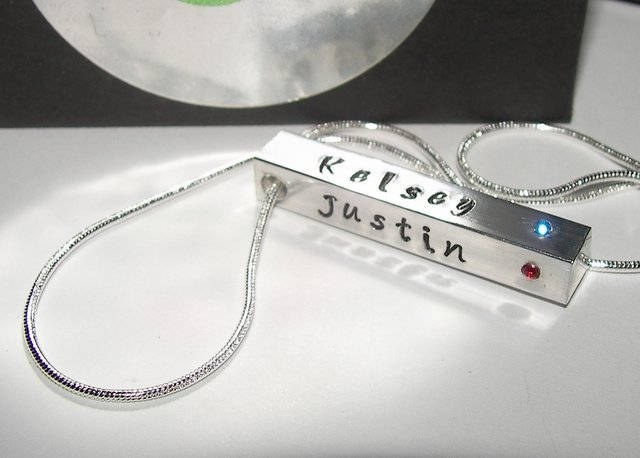 4 sided bar necklace,personalized jewelry, mommy jewelry, mothers jewelry, hand stamped jewelry, anniversary gift, kids name jewelry