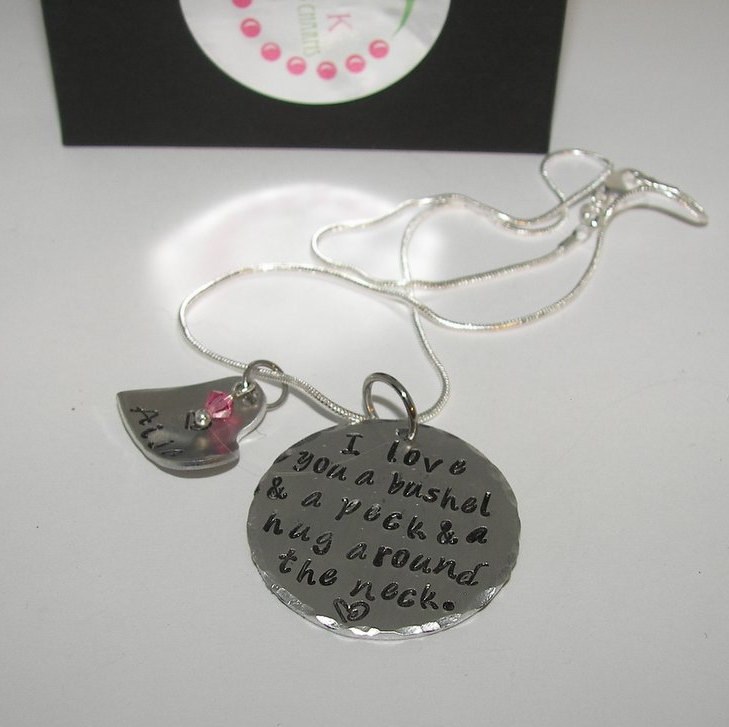 I love you a bushel and a peck, I love you necklace, mothers necklace with kids names, personalize necklace, gift for grand kid grandma