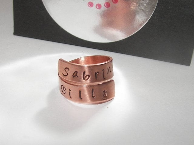 personalized Copper wrap ring, personalized ring, custom hand stamped jewelry , mommy ring, kids names ring , couples ring , name ring
