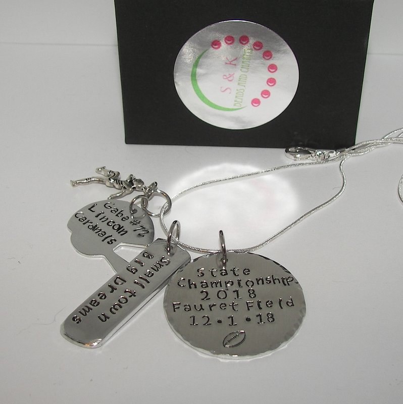 Mother of foot ball player necklace with kids name, Football mom custom necklace, sports mom team support necklace, handstamped jewelry