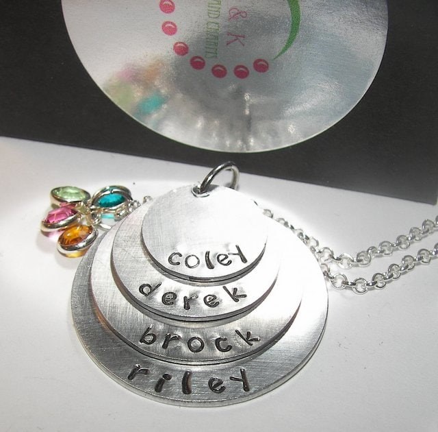 sterling silver, 4 layer, Mommy Necklace, mothers necklace, Personalized jewelry, Grandmanecklace, Kids Name jewelry, hand stamped jewelry