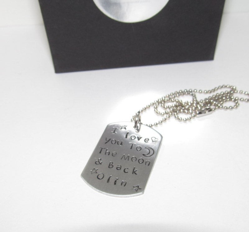 I love you to the moon and back necklace, personalized jewelry for kids gift, grandmother gift to kids, hand stamped jewelry gifts
