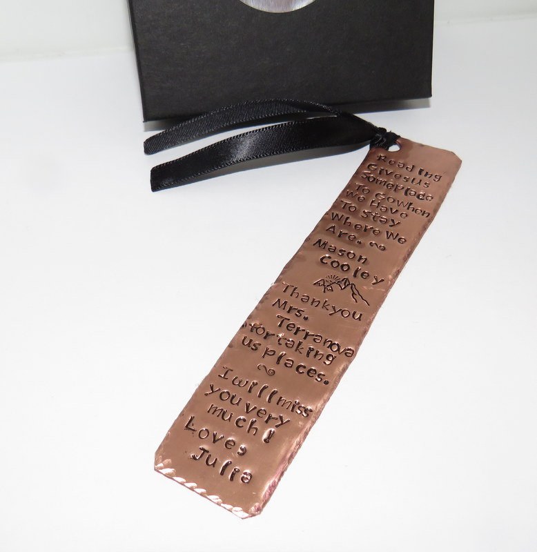 personalized Custom hand stamp book mark, personalized gift for book lover, copper metal stamped book mark handstamped jewelry