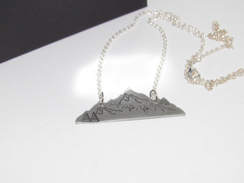 Mountain pendant necklace, mountain girl jewelry, custom hand stamped lover mountain necklace for her, custom bar necklace psalms 121